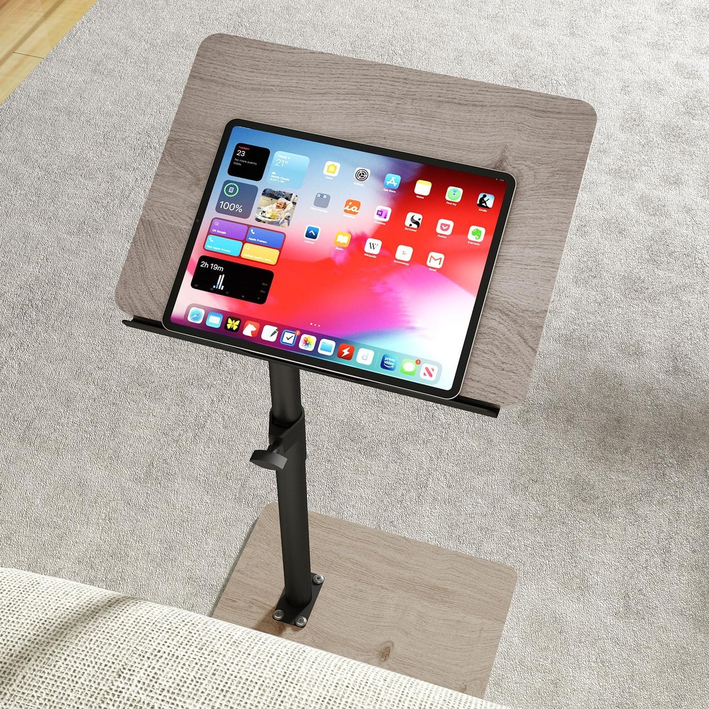 Sofa Armrest Tray Table for Couch - 360° Swivel Height Adjustable End for Small Spaces, Snack Side Table for Bed or Chair with Phone & Tablet Slot (Gray,Angle Adjustable)