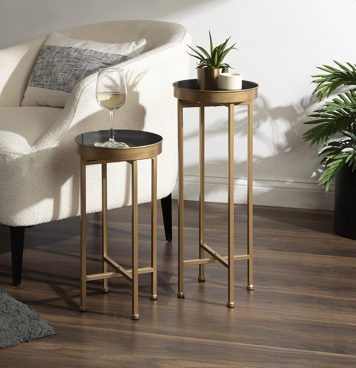 Kate and Laurel Celia Modern Side Table, Set of 2, Gray and Gold, Sophisticated End Tables for Storage and Display