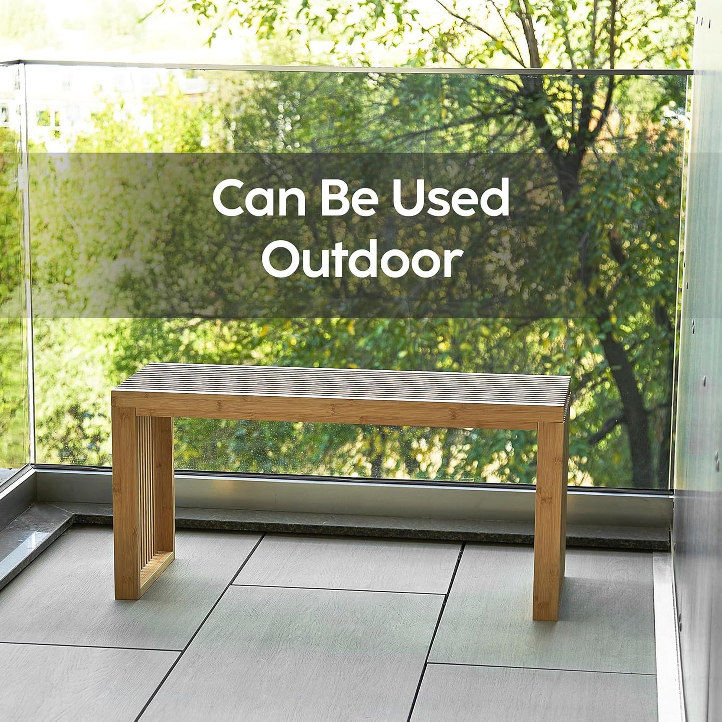 Bamboo Natural 36 inch Wooden Bench, Small Wood Benches for Entryway, Living & Dining Room, Kitchen, Bedroom, Bathroom, Hallway, Front Door, For Indoor & Outdoor Patio Use, Mid Century Modern Decor