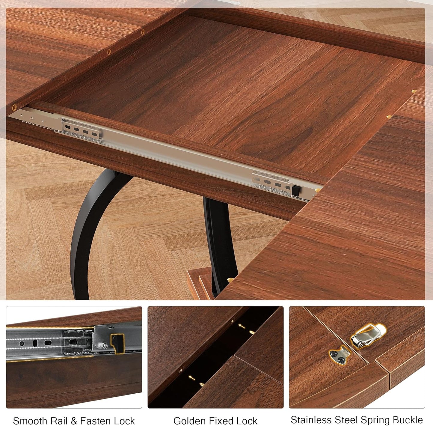 59" Round Extendable Dining Table for 4-6, Modern Oval Kitchen Table with Heavy Duty Curved Legs & Wood X-Based, MDF Board with Spring Buckle, Space Saving, Dining Kitchen Living Room, Walnut