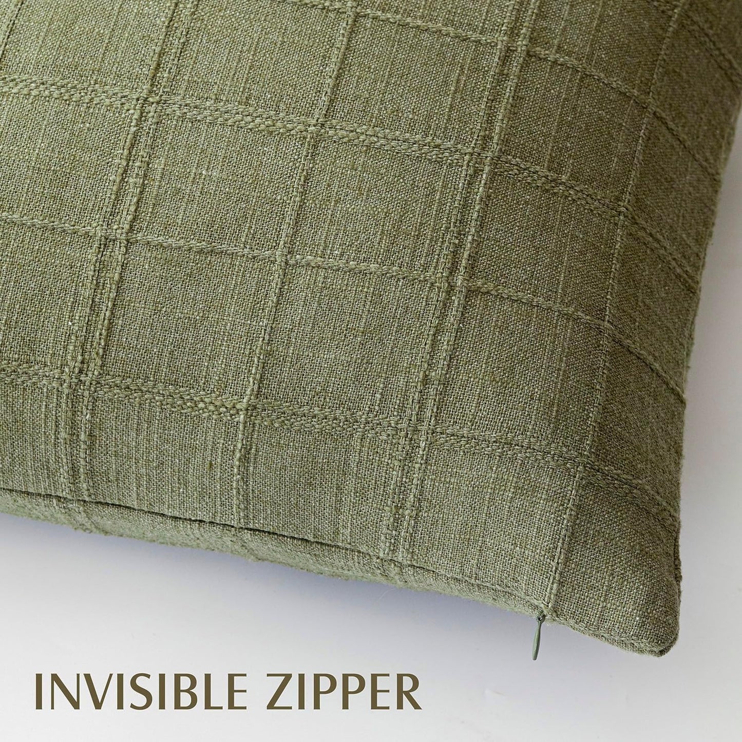 Foindtower Set of 2 Decorative Linen Check Throw Pillow Covers Neutral Farmhouse Lumbar Cushion Covers Modern Boho Home Decor for Sofa Chair Couch Bedroom Living Room Outdoor,12×20 Inch,Sage Green