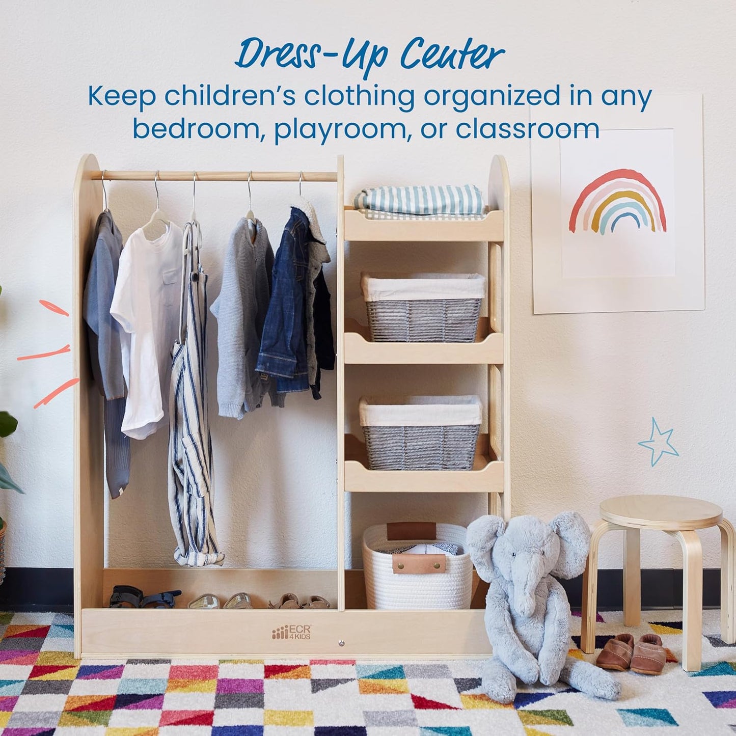 ECR4Kids Dress Up Center with Mirrors, Costume Organizer, Natural