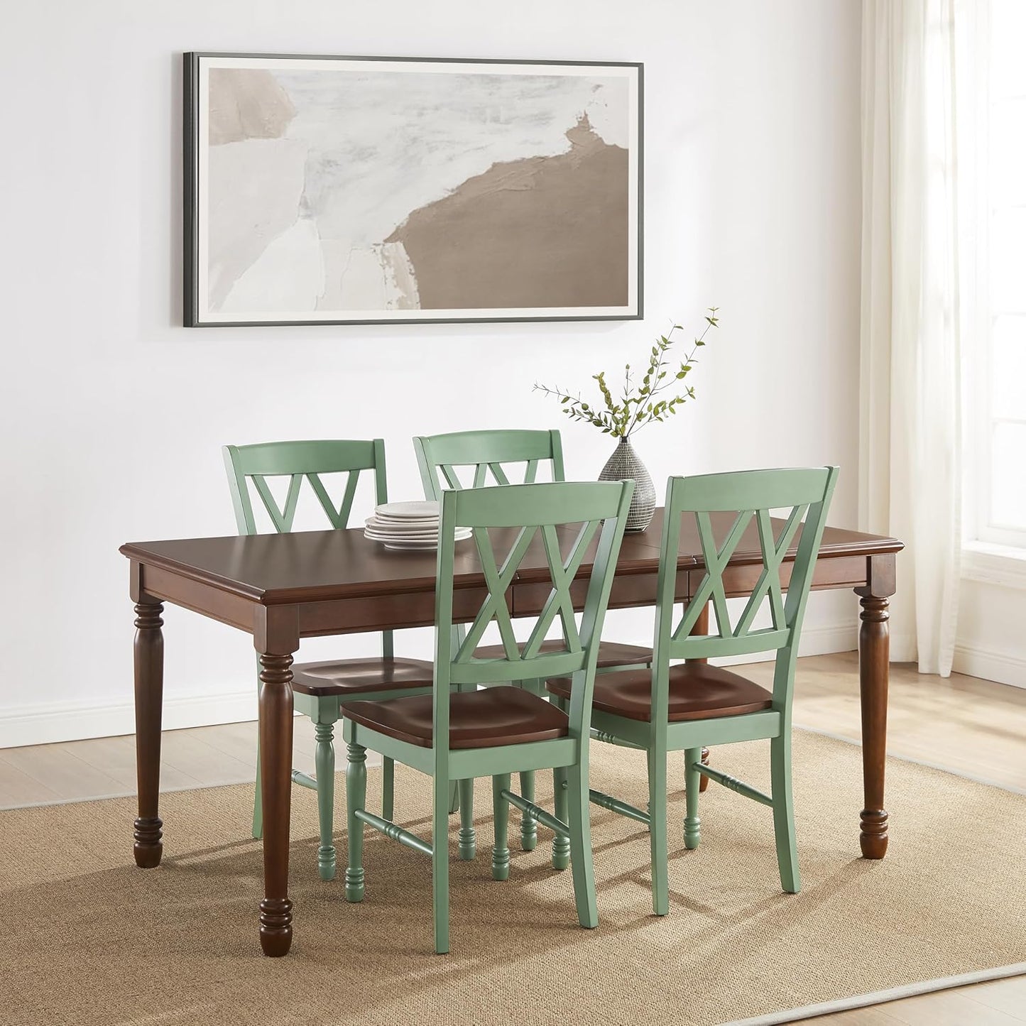Crosley Furniture Shelby 5-Piece Traditional Dining Table Set for 4, Dinner Tables with Kitchen Chairs, Distressed Teal/Dark Cherry