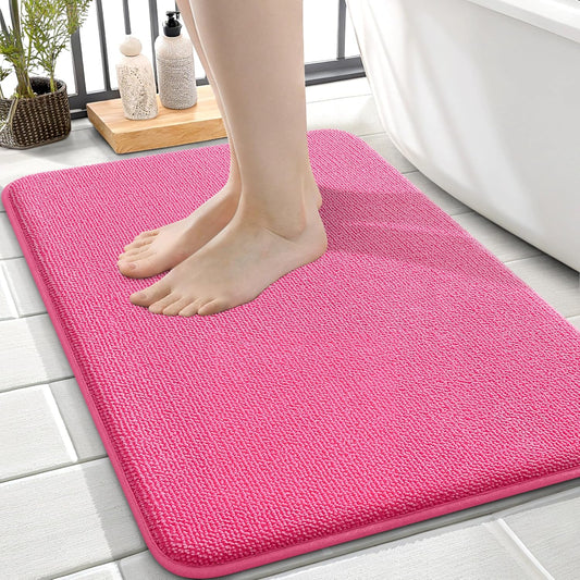 OLANLY Thick Memory Foam Bath Mat Rug 24x16, Extra Soft Absorbent Bathroom Rug, Quick Dry Bath Mats, Non-Slip, Machine Washable Carpet for Bathroom, Tub and Shower, Home Decor Accessories, Hot Pink