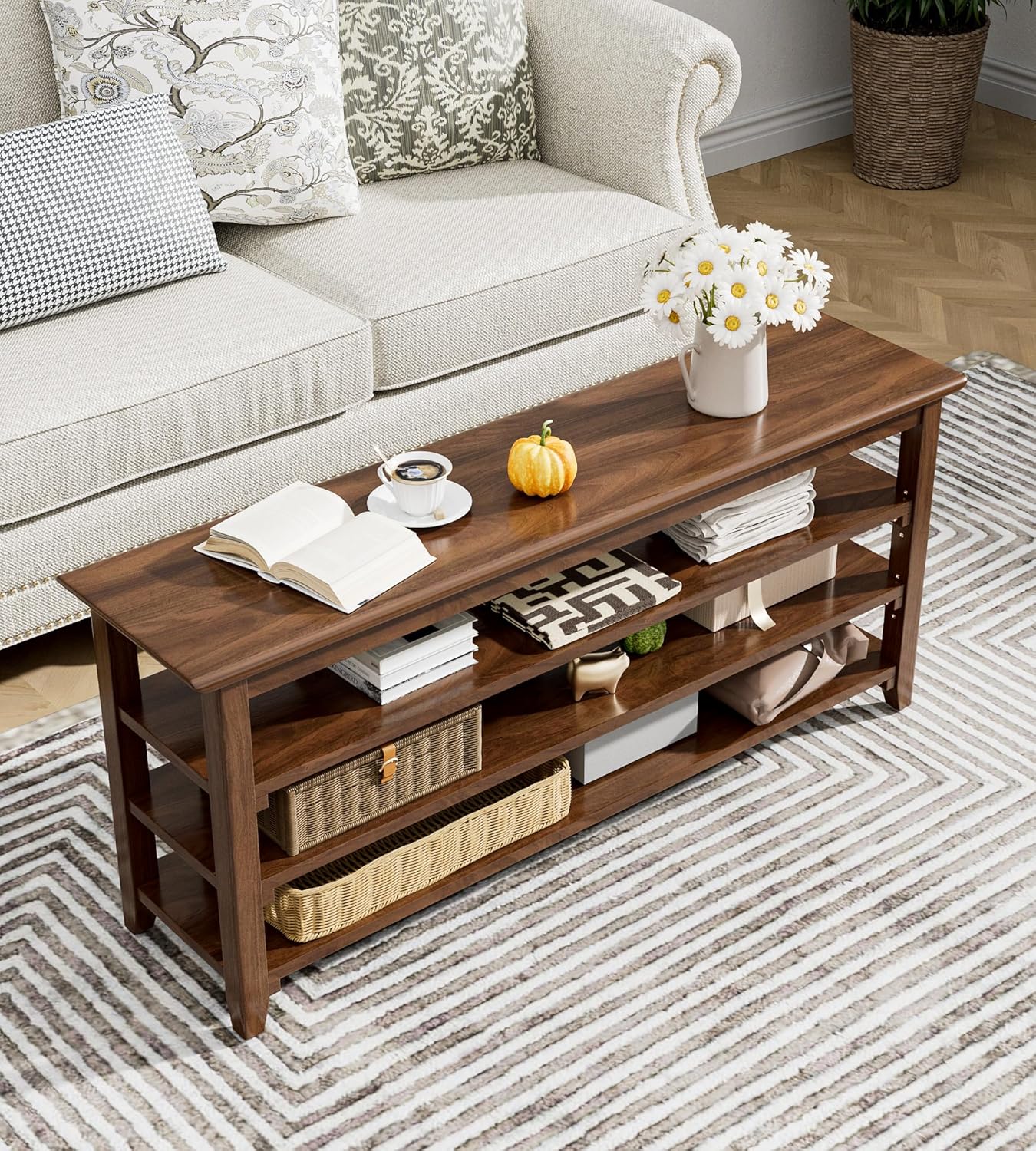 Wooden Storage Shoe Bench, Entryway Bench with 3-Tiers Height Adjustable, Shoe Rack Front Doors Entrances for Hallway Living Room,Mudrooms (Brown,47.2")