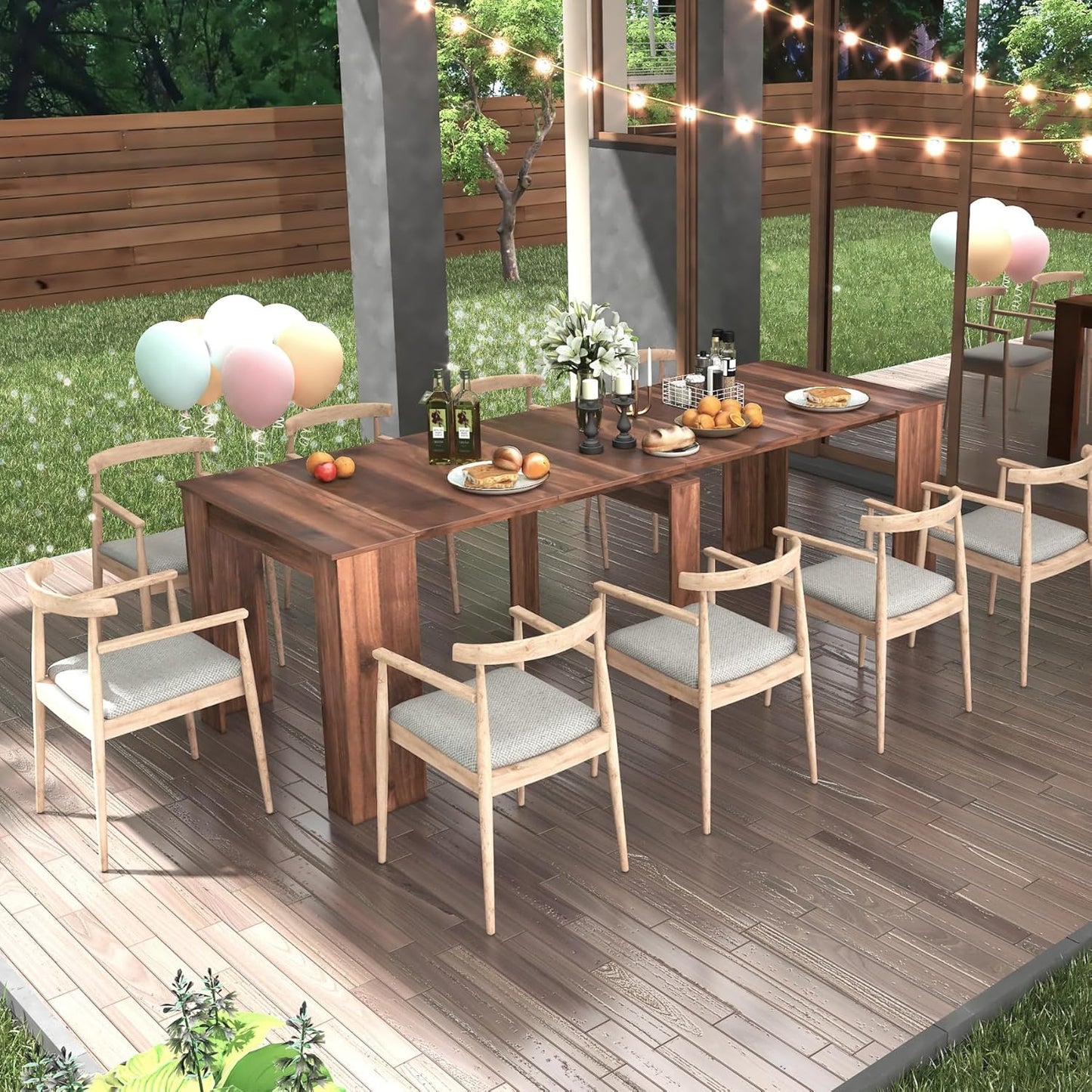 KEIKI 20”-118.5”L Extendable Foldable Dining Room Table for 1-10 People, Wood Modern Rustic Rectangle Expandable Kitchen Living Meeting Room Furniture, 6 Tabletop Length Options, Walnut