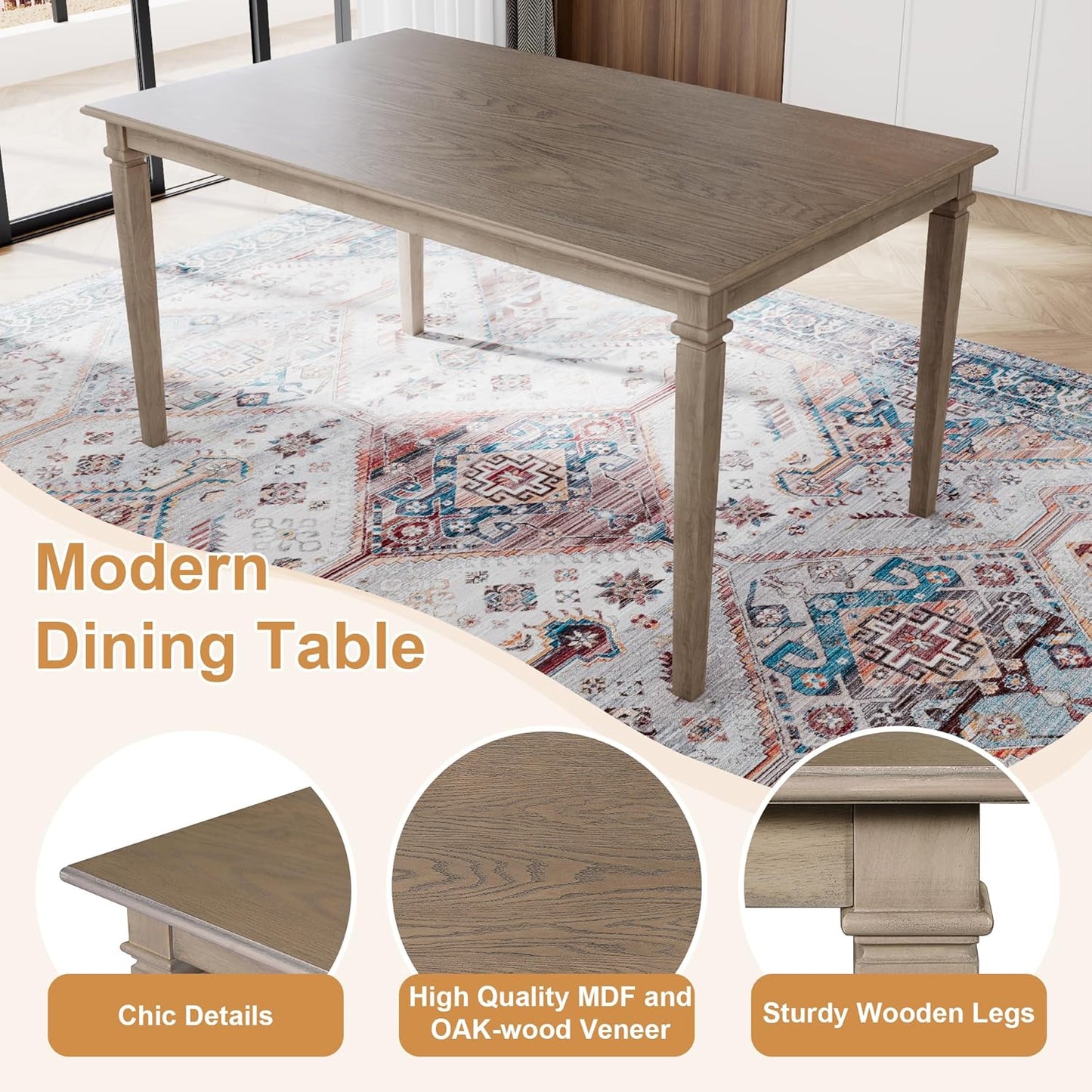 Merax 6-Piece Retro Dining Table Set, 6 Seats Wooden Rectangular Table, with 4 Chairs & 1 Bench for Kitchen Room, Classic Furniture, Brown