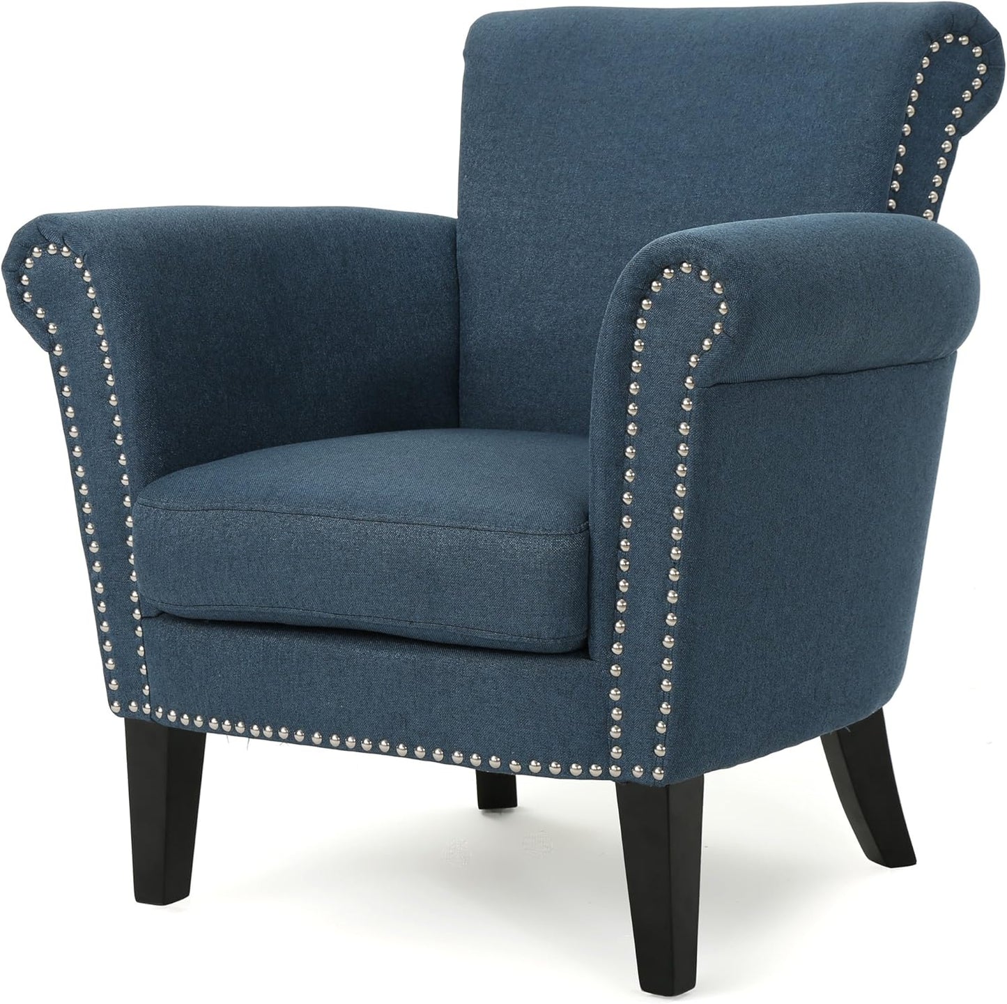 Ball & Cast Upholstered Living Room Chairs,Luxury Curved Design with Nailhead Trim and Subtly Rolled Armrests,Comfy Accent Chair Seating Furniture for Bedroom,Navy Blue