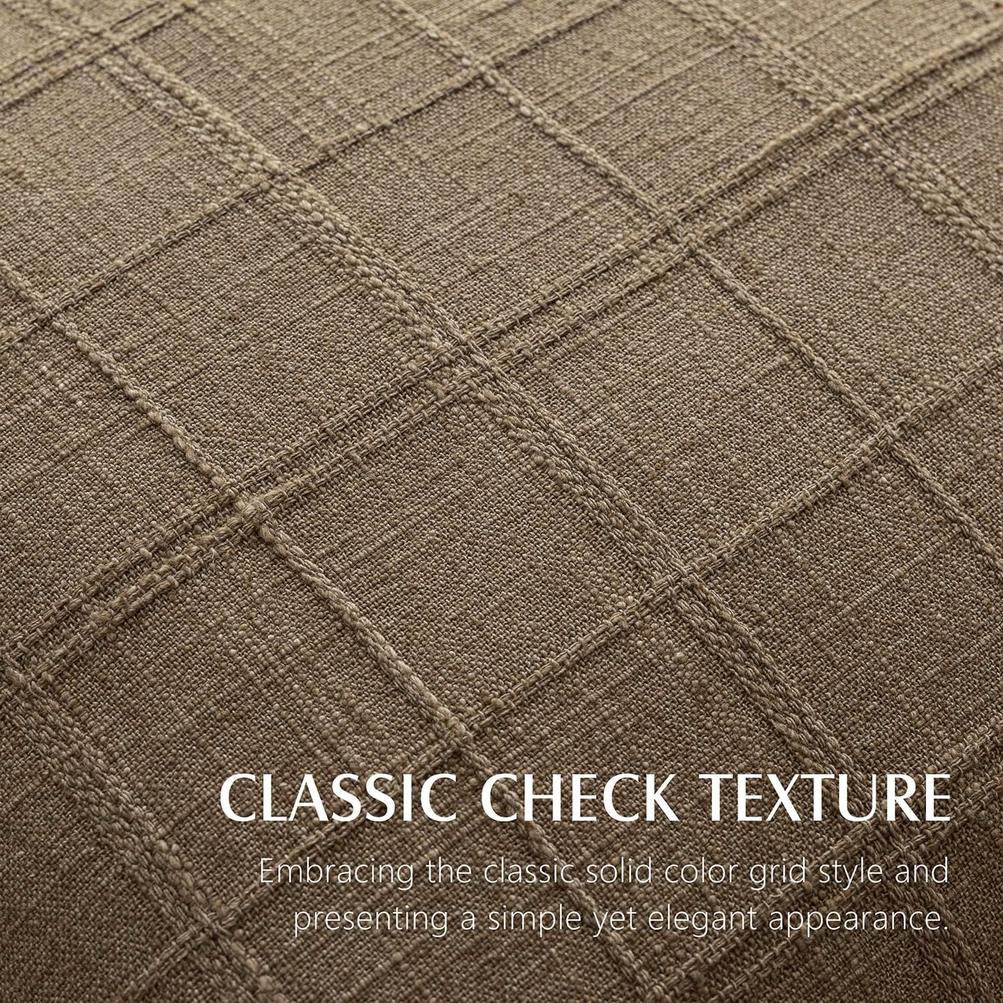Foindtower Set of 2 Decorative Linen Check Throw Pillow Covers Neutral Farmhouse Lumbar Cushion Covers Modern Boho Home Decor for Sofa Chair Couch Bedroom Living Room Outdoor,12×20 Inch,Light Brown