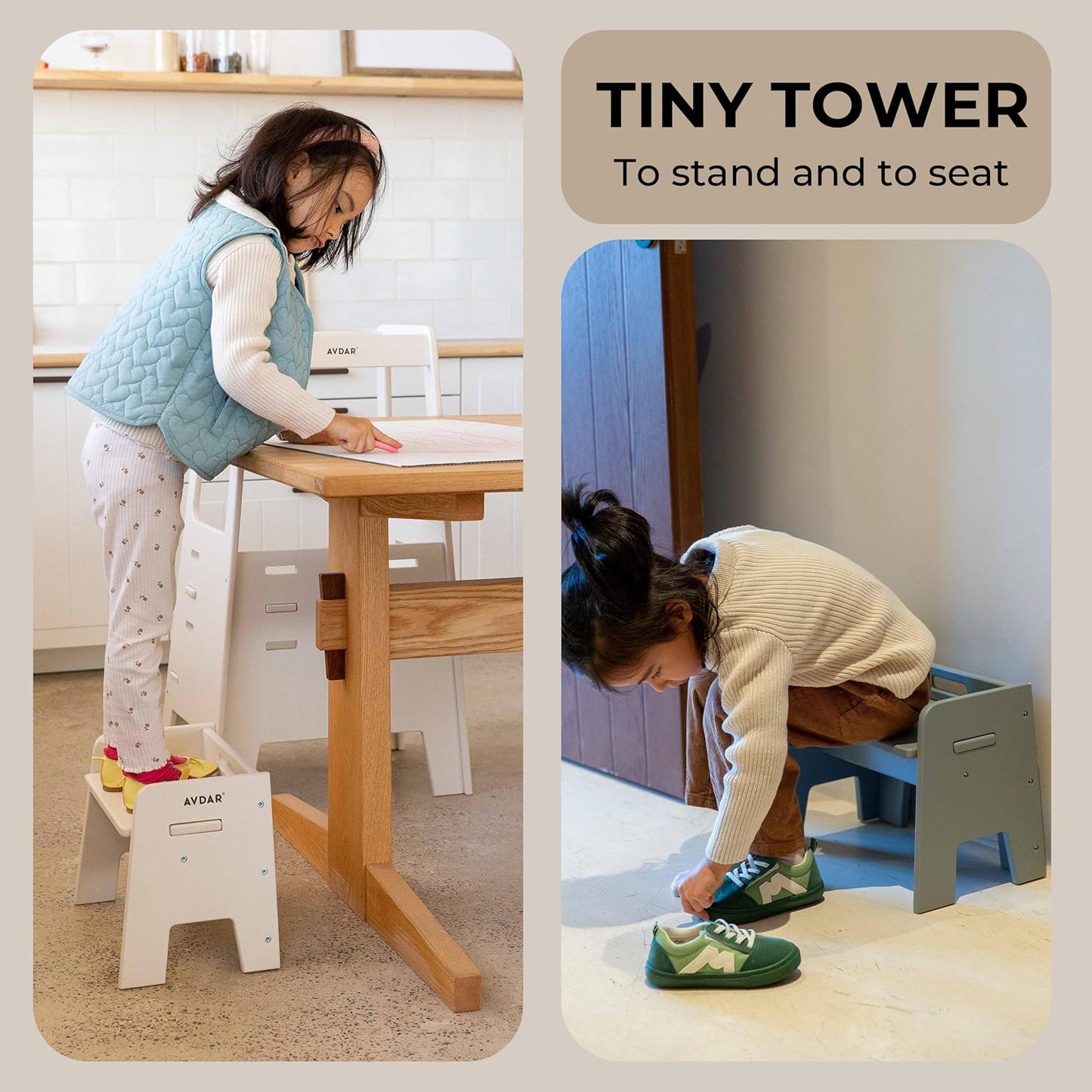 Wooden Step Stool for Kids, 14” One Step Stool for Toddlers, Heavy Duty Non-tip Non-Slip for Bedroom/Kitchen