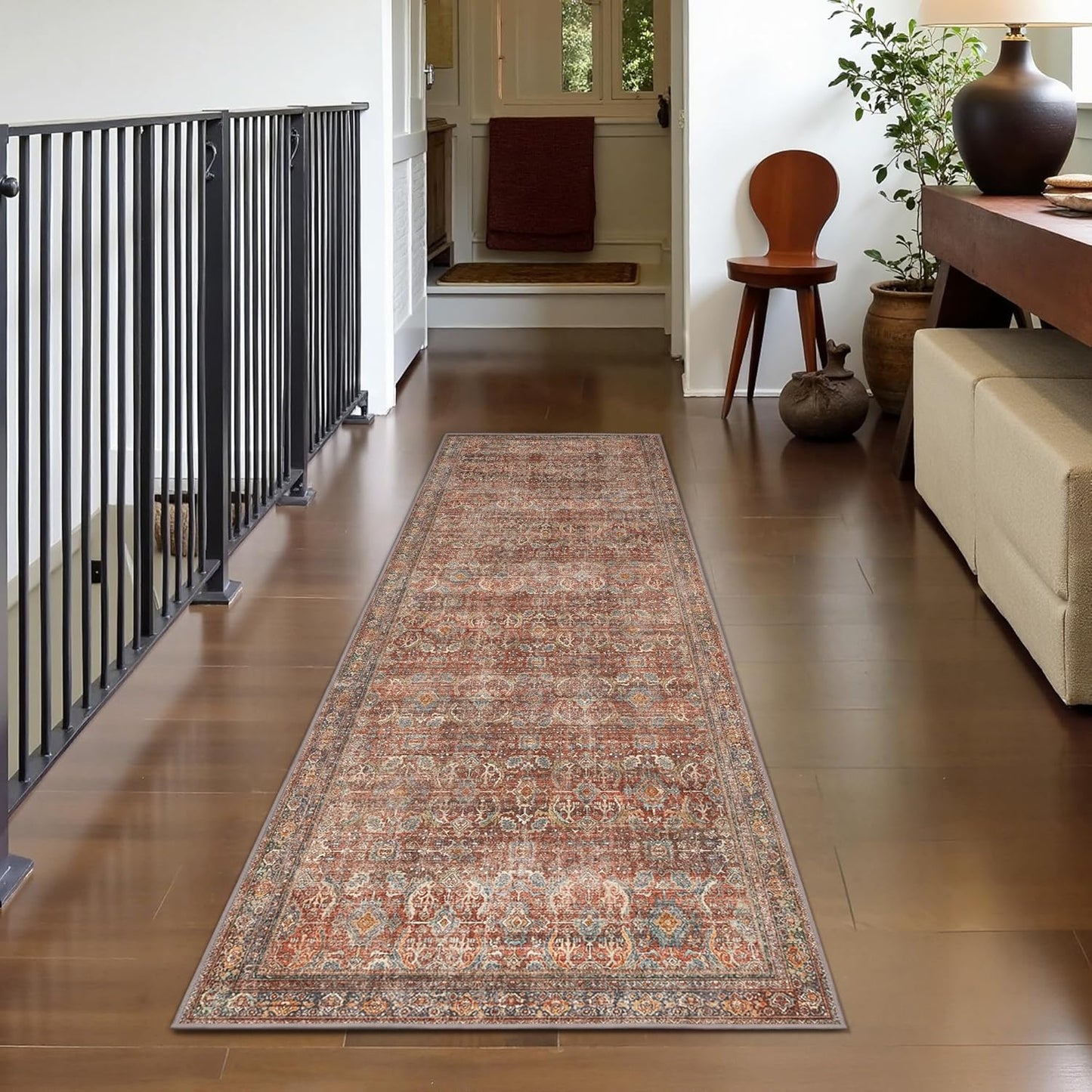 GENIMO 2x10 Runner Rugs for Hallway, Machine Washable Non Slip Vintage Rugs, Low Pile Lightweight Soft Print Rug for enrtyway, Corridor, Home Office, Kitchen, Terracotta Indigo