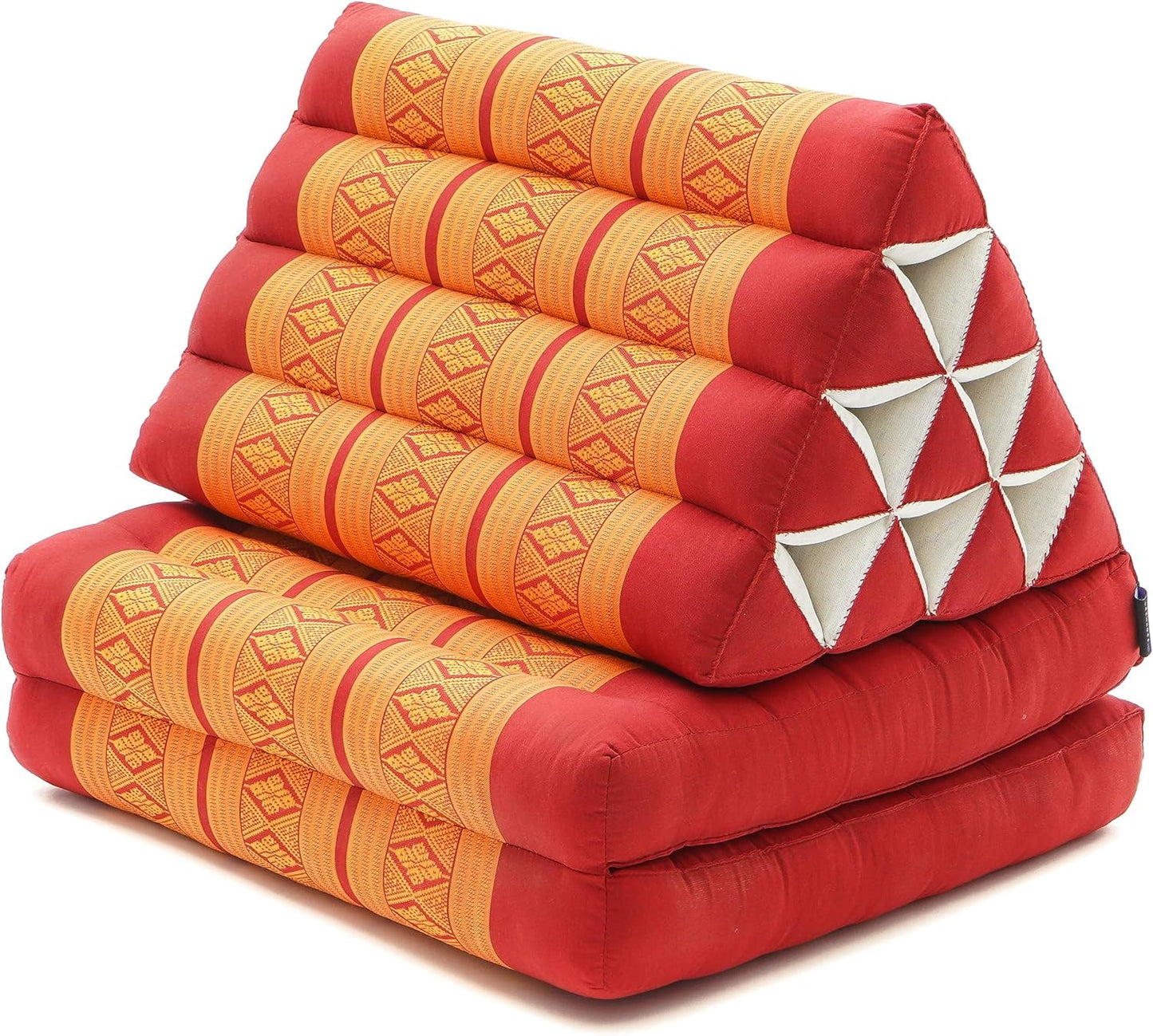 LEEWADEE 2-Fold Mat with Triangle Cushion – Comfortable TV Pillow, Foldable Mattress with Cushion Made of Eco-Friendly Kapok, 45 x 20 inches, Orange red