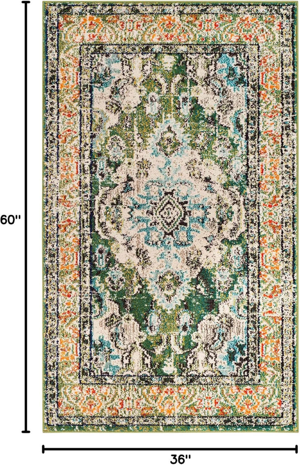 SAFAVIEH Monaco Collection Accent Rug - 3' x 5', Forest Green & Light Blue, Distressed Design, Non-Shedding & Easy Care, Ideal for High Traffic Areas in Entryway, Living Room, Bedroom (MNC243F)