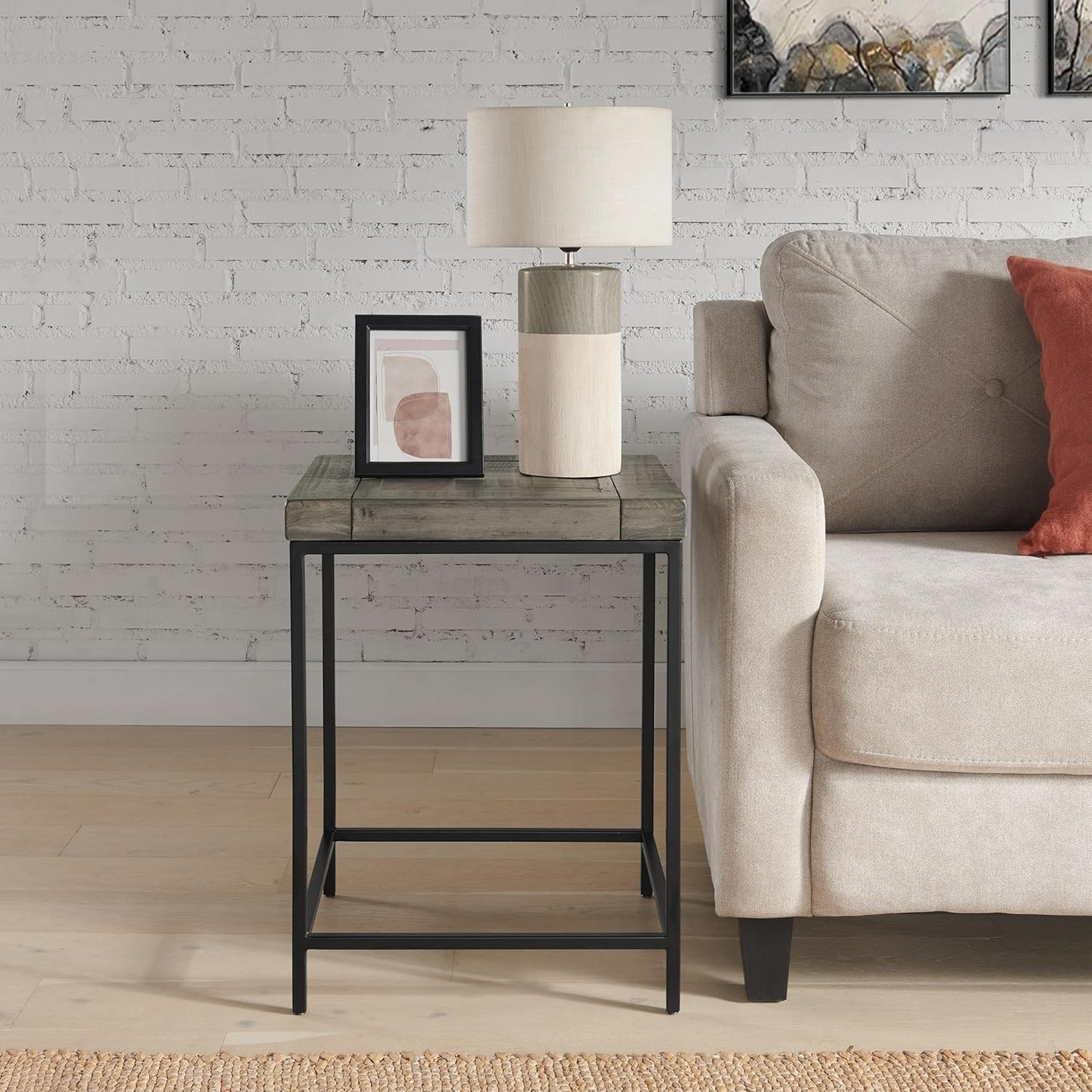 Alaterre Furniture End Table - Industrial Modern Side Table with Wood Top and Metal Frame - Table for Living Room, Bedroom, Hallway, or Dorm Room (Gray)