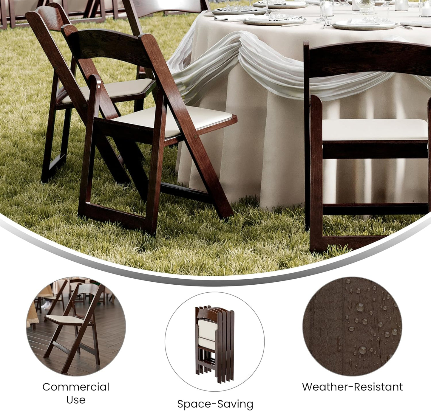 Flash Furniture Hercules Folding Resin– 2 Pack 800LB Weight Capacity Event Chair, Set of 2, Dark Brown