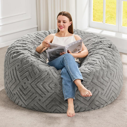 Hobestluk Bean Bag Chairs Adults Beanbag Chair with Filler Large Bean Bags with Fluffy Embossed Cover, Giant Bean Bag Chairs for Adults (Grey, 4FT - 44” x 44” x 24”)