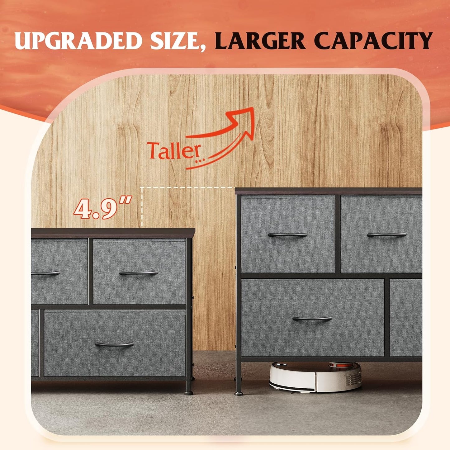 WLIVE Dresser for Bedroom with 5 Drawers, Long Storage Tower Organizer Unit, Fabric Dresser, Storage Drawer Unit with Fabric Bins for Closet, Hallway, Dark Grey, Size L