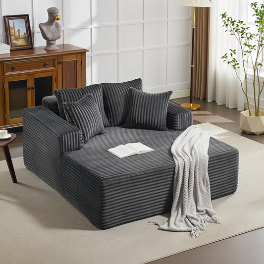54.3"W Oversized Chaise Lounge Chair Indoor, Boneless Corduroy Sleeper Sofa Bed with 4 Pillows, Armrests, Comfy Fluffy Reading Couch, No Assembly Required Cloud Sofa for Living Room, Bedroom, Office