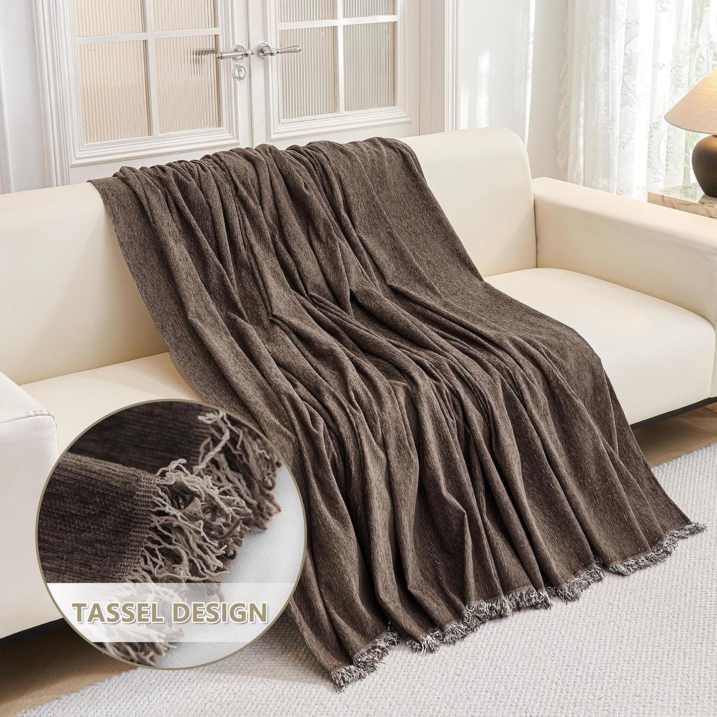 MYSKY HOME Couch Covers for 3 Cushion Couch Sofa, Chenille L Shape Sectional Couch Cover - Pet-Friendly, Machine Washable, Non-Slip Sofa Protector for Dogs, Kids, 71"x118", Deep Chocolate