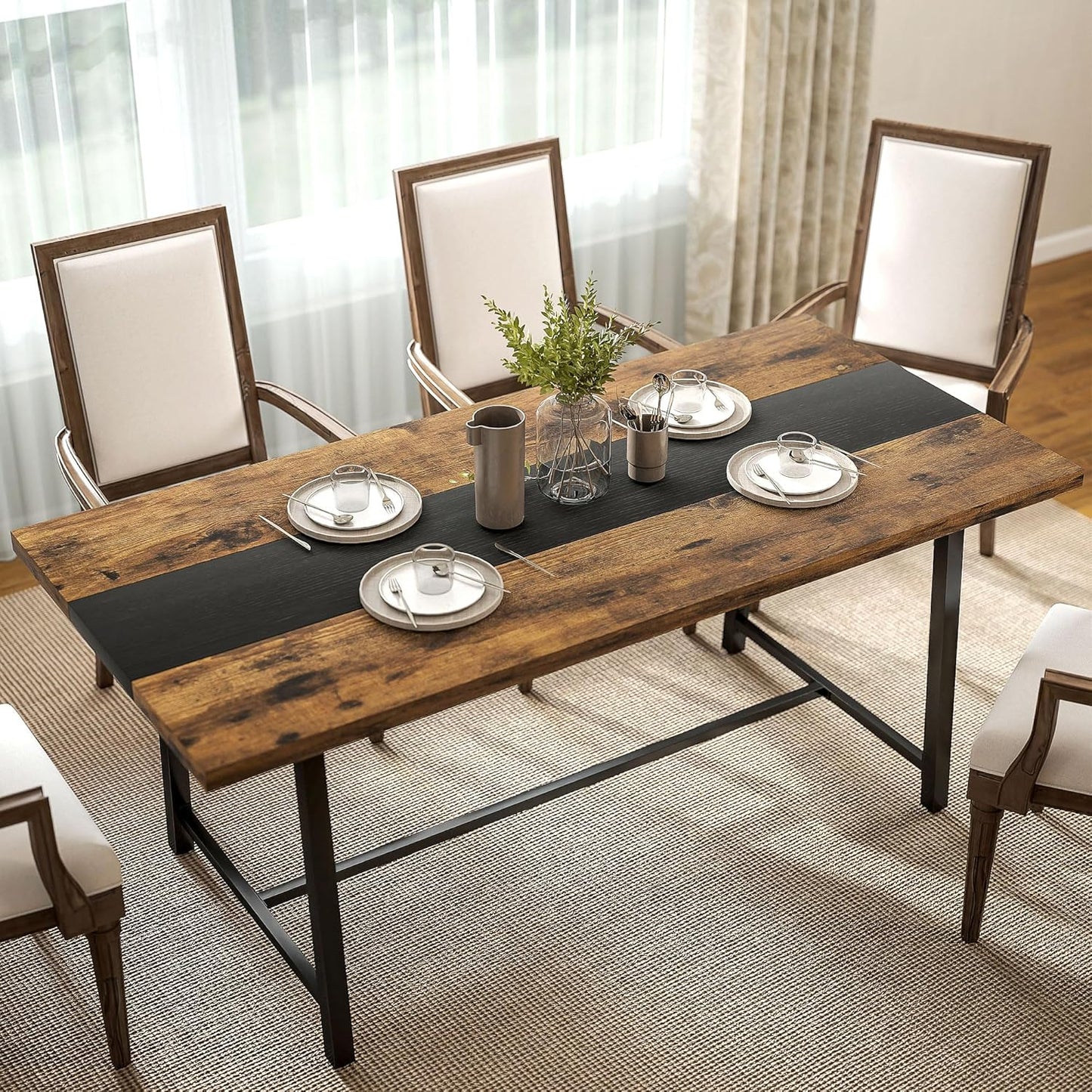 HOMCOM Industrial Dining Table for 8 People, 70.9" Long Rectangular Kitchen Table with Large Tabletop and Steel Legs for Dining Room, Rustic Brown