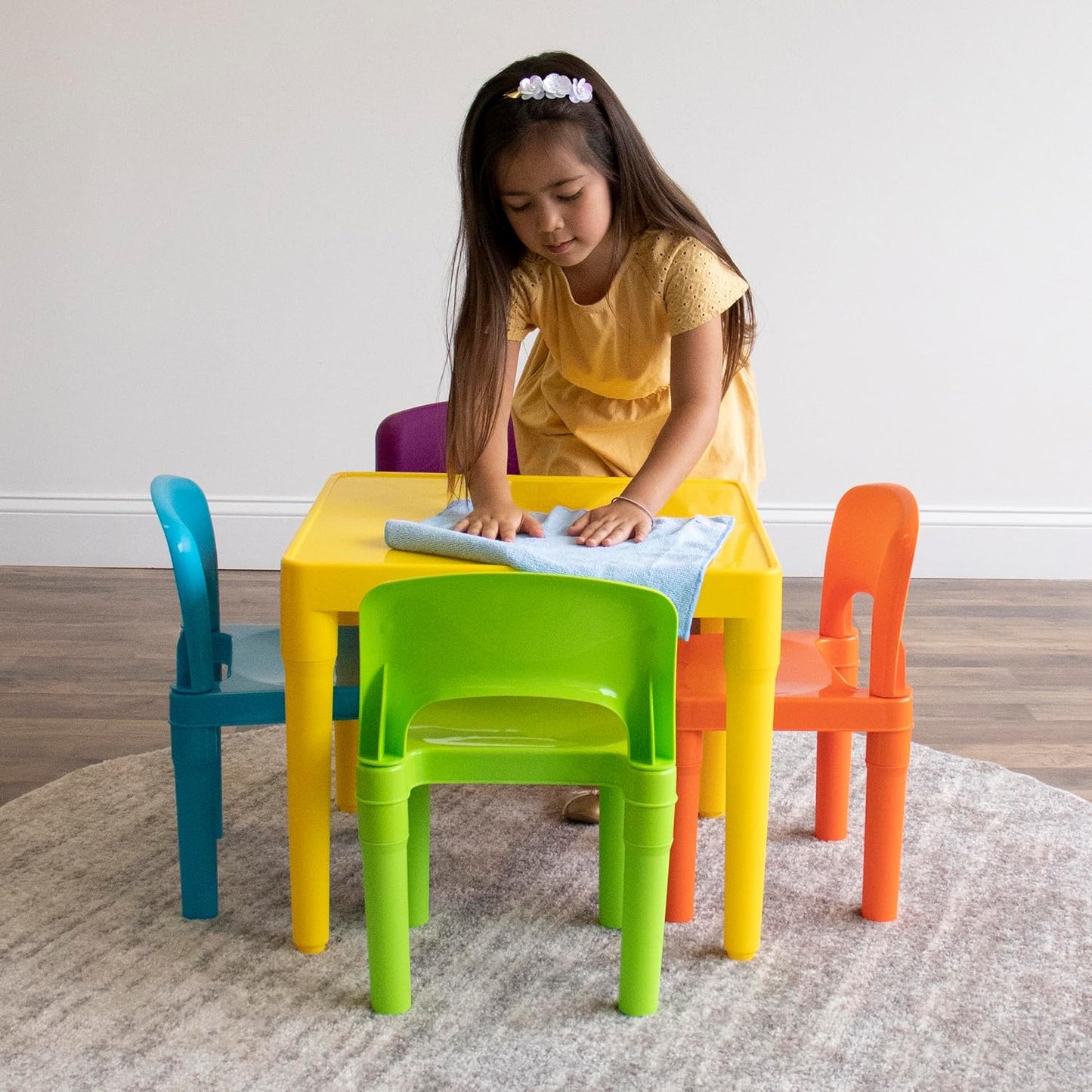 Humble Crew Kids Table and 4 Chair Set, Yellow Table with Chairs - Sturdy Toddler Activity Table for Playtime, Arts, Crafts, Reading, and More - 5-Piece Children’s Furniture for Daycare Playroom