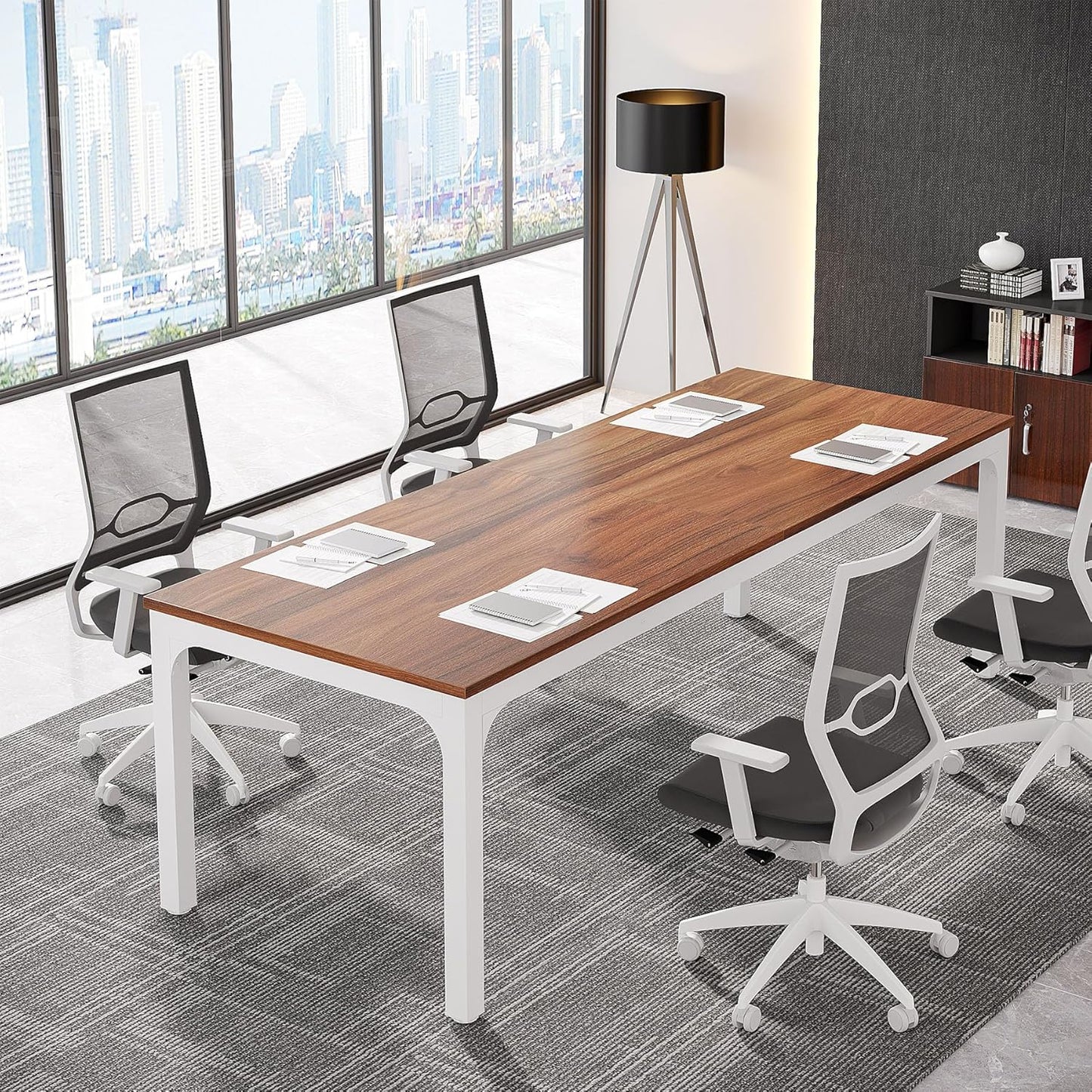 Tribesigns 6.5FT Conference Table, 78.7 Inche Rectangle Meeting Seminar Table, Large Business Tables for 6-8 People (Only Table) (Walnut+White)