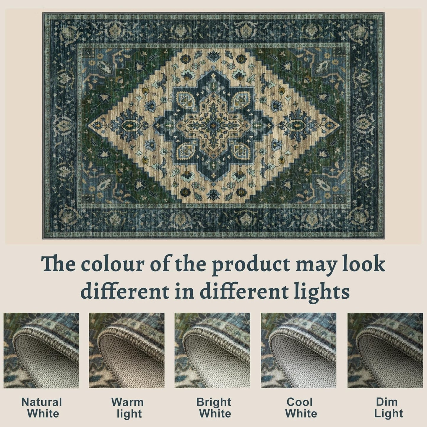 Tangsoo Washable Runner Rug, 2x6 Runner Rugs for Hallways, Non Slip Vintage Rug, Soft Low Pile Long Print Distressed Carpet Runners for Kitchen Bedroom Entryway Bathroom Living Room Green