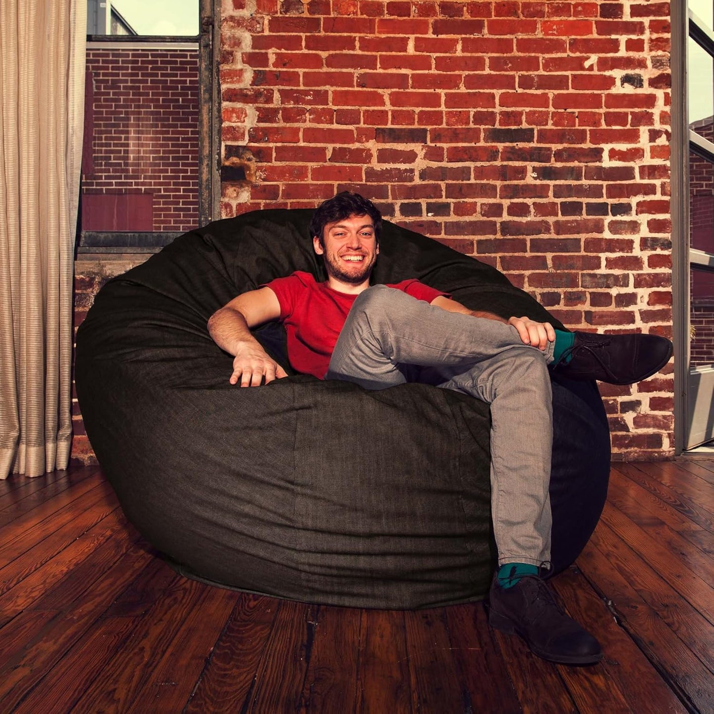 Jaxx 6 Foot Cocoon Large Bean Bag Chair for Adults, Dark Denim