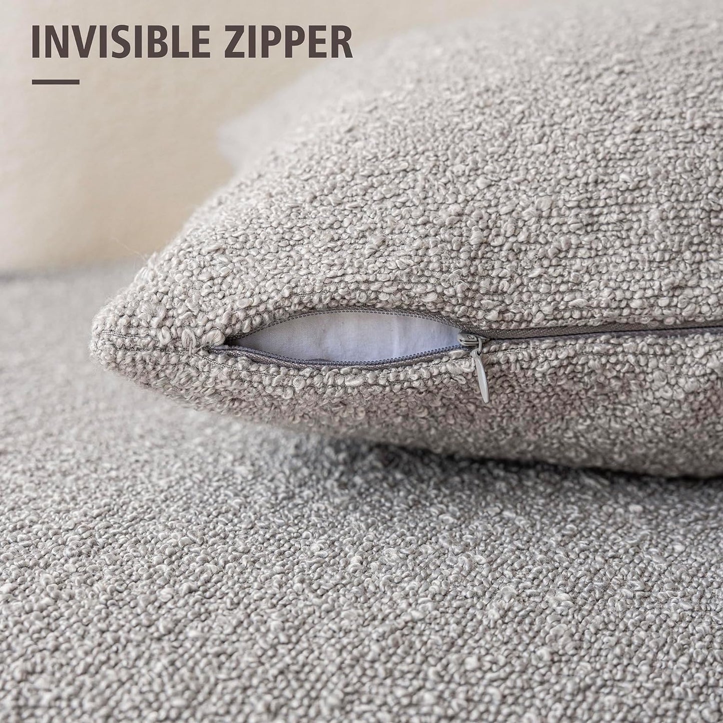 Foindtower Pack of 2, Decorative Textured Boucle Throw Pillow Covers Accent Solid Pillow Cases Cozy Soft Couch Cushion Case for Chair Sofa Bedroom Living Room Home Decor 22 x 22 Inch Neutral Grey