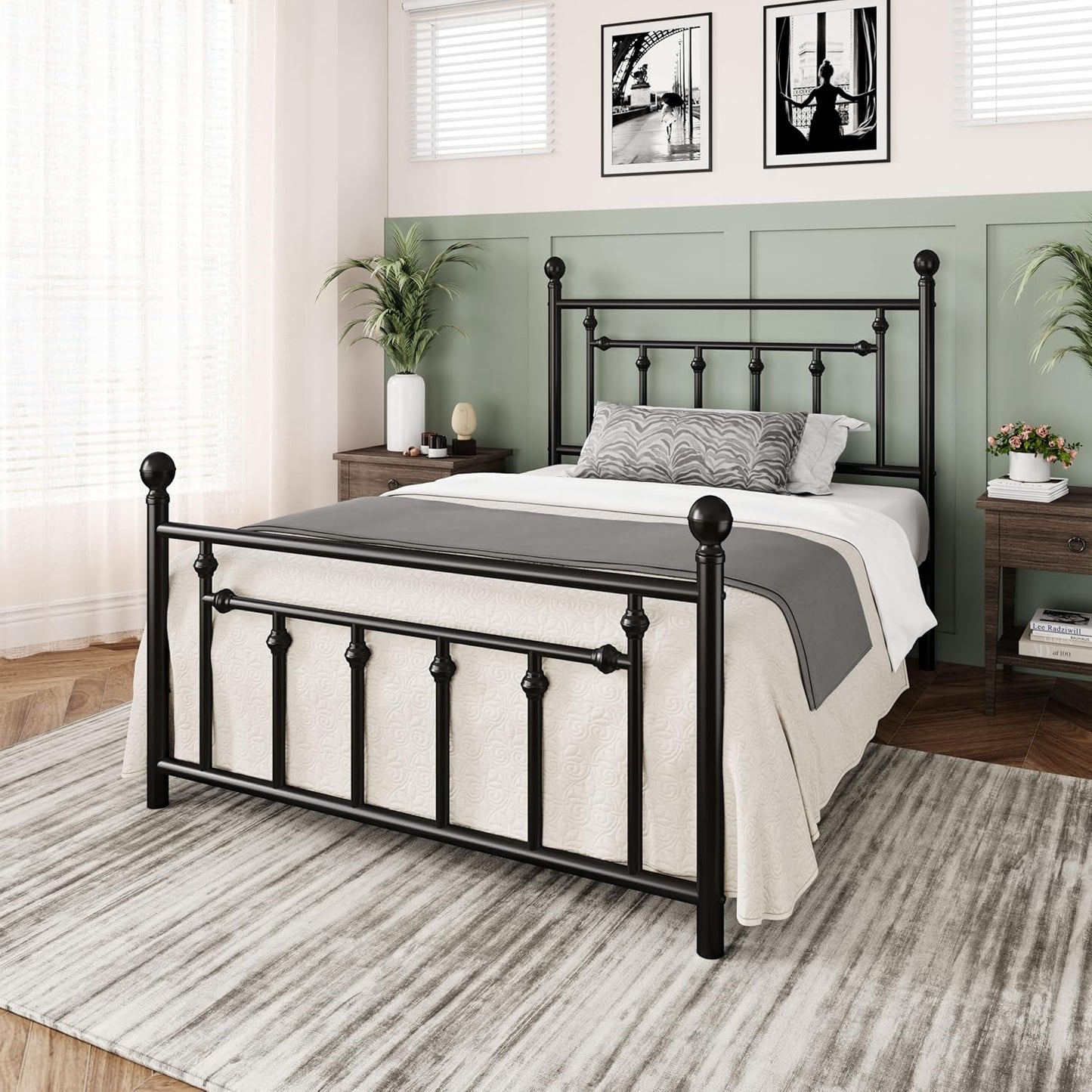 Allewie 14 Inch Twin Size Metal Platform Bed Frame with Victorian Vintage Headboard and Footboard/Mattress Foundation/Under Bed Storage/No Box Spring Needed/Easy Assembly/Noise Free/Black