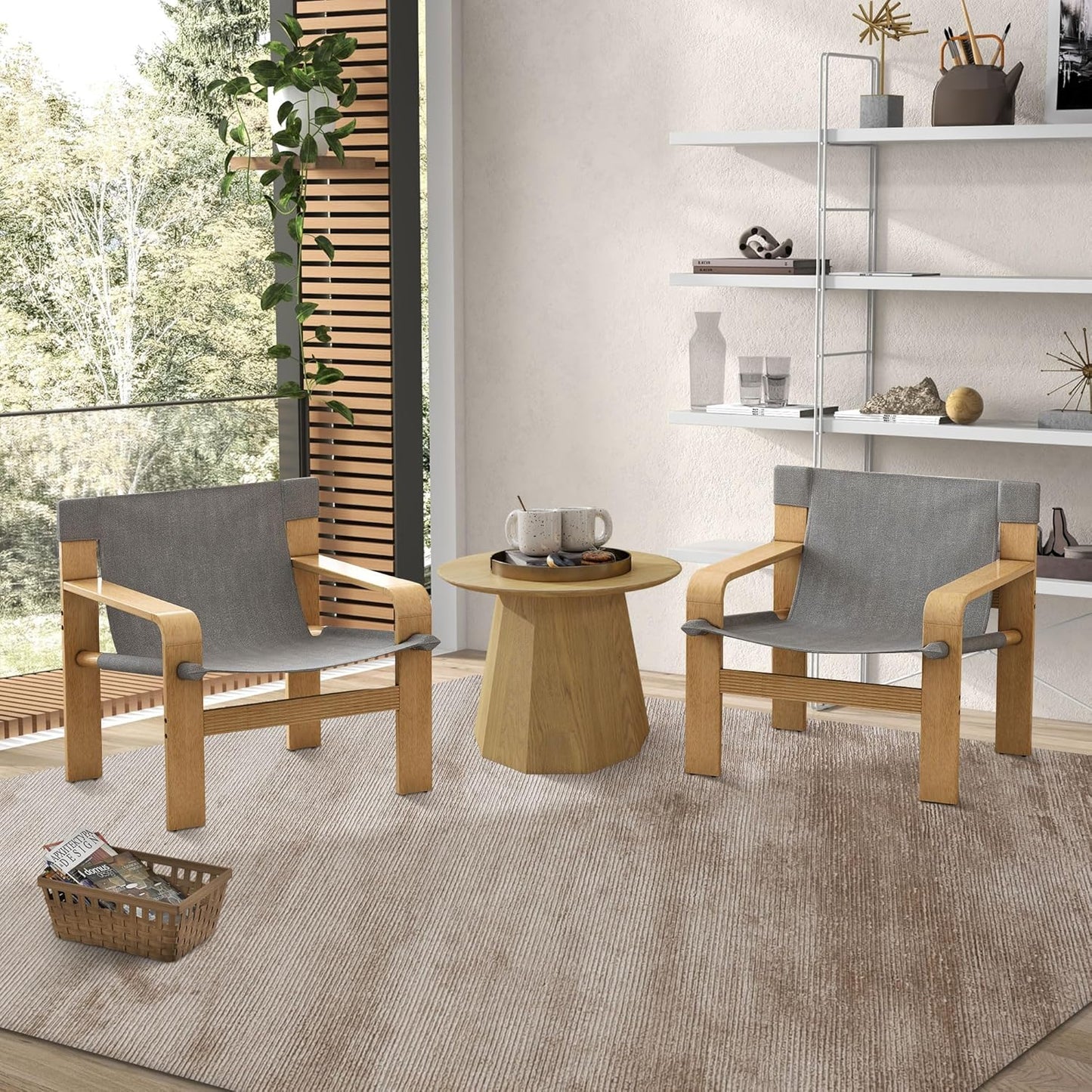 Ball & Cast Living Room Chairs,Mid-Century Lounge with Comfortable Linen Fabric Armchair & Rubber Wood Frame,Accent Chair Wide Armrest,Detachable and Washable Seating Furniture for Reading,Dark Grey