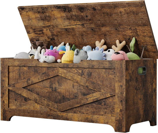 GarveeHome 39.4" Storage Chest, Wooden Storage Bench with Safety Hinges, Easy Assembly, Large Toy Chest for Entryway, Living Room, Bedroom
