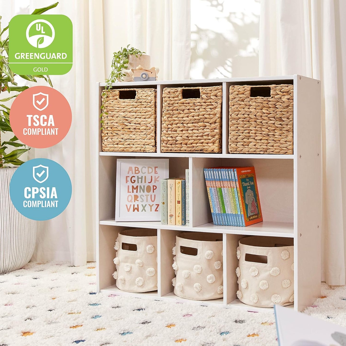 ECR4Kids Streamline 8-Compartment Storage Cabinet, 36in, Classroom Furniture, White Wash