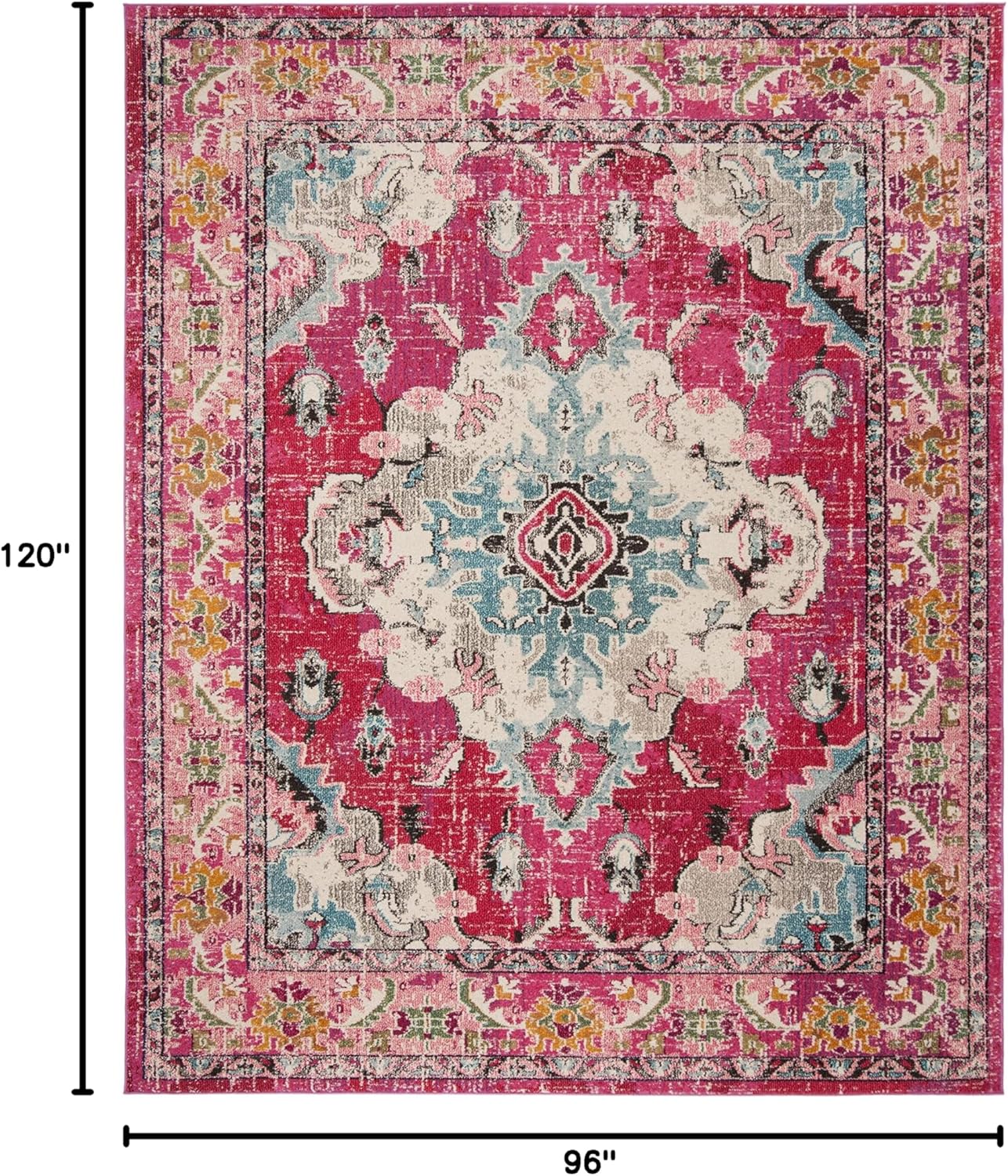SAFAVIEH Monaco Collection Area Rug - 8' x 10', Pink & Multi, Boho Chic Medallion Distressed Design, Non-Shedding & Easy Care, Ideal for High Traffic Areas in Living Room, Bedroom (MNC243D)