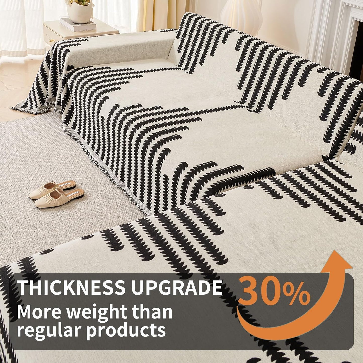 HAOMAIJIA Boho Sofa Covers Couch Covers for 3 Cushion Couch Sofa Pet Friendly Soft Thick Non Slip Couch Cover for Dogs Washable Sectional Couch Covers L Shape Furniture Protector (Black, 91"x134")