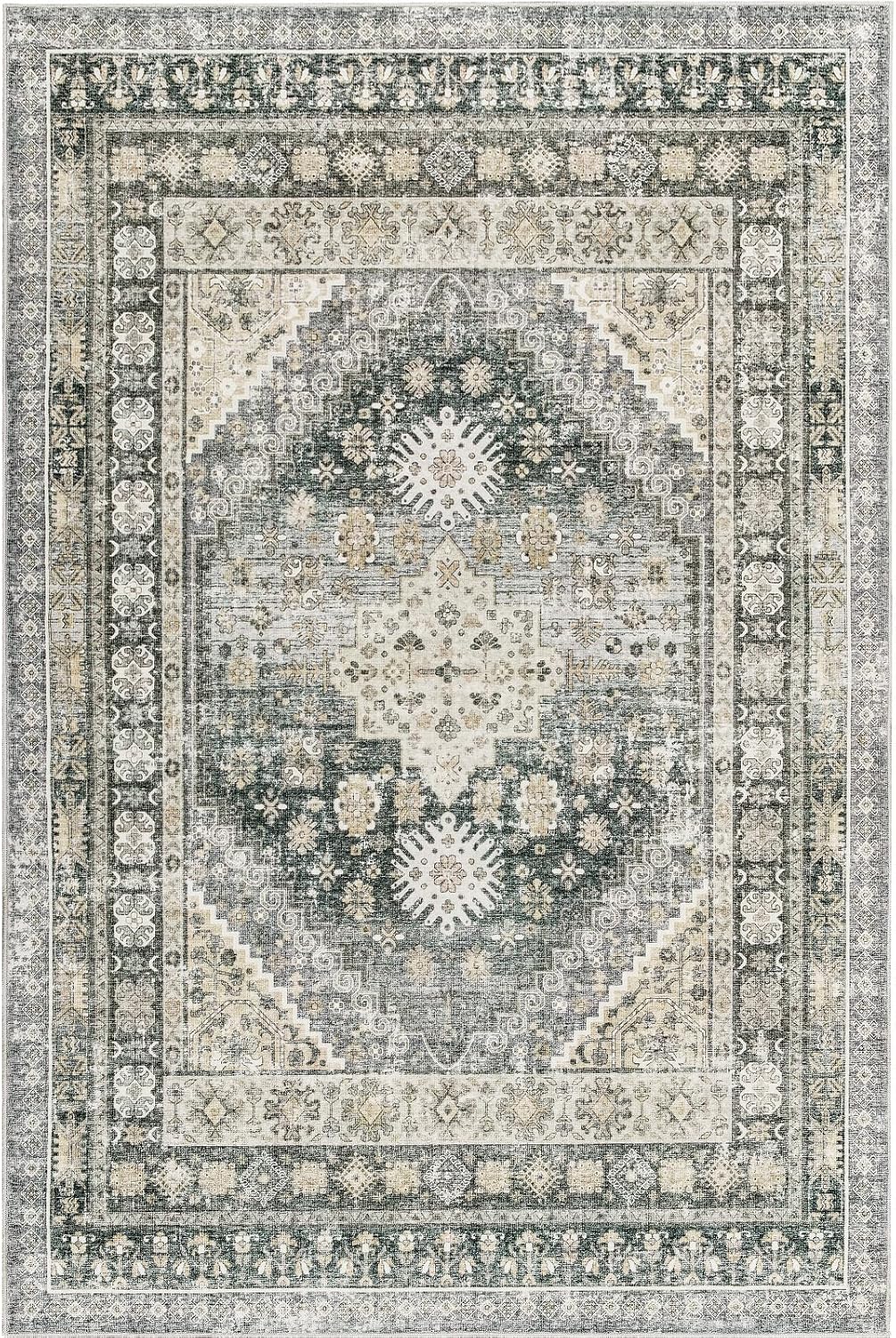 zesthome 6x9 Area Rug, Super Soft Washable Rugs for Living Room, Non-Slip Stain Resistant Vintage Rugs, Ultra-Thin Large Area Rugs (Wheat/Charcoal,6'x9')