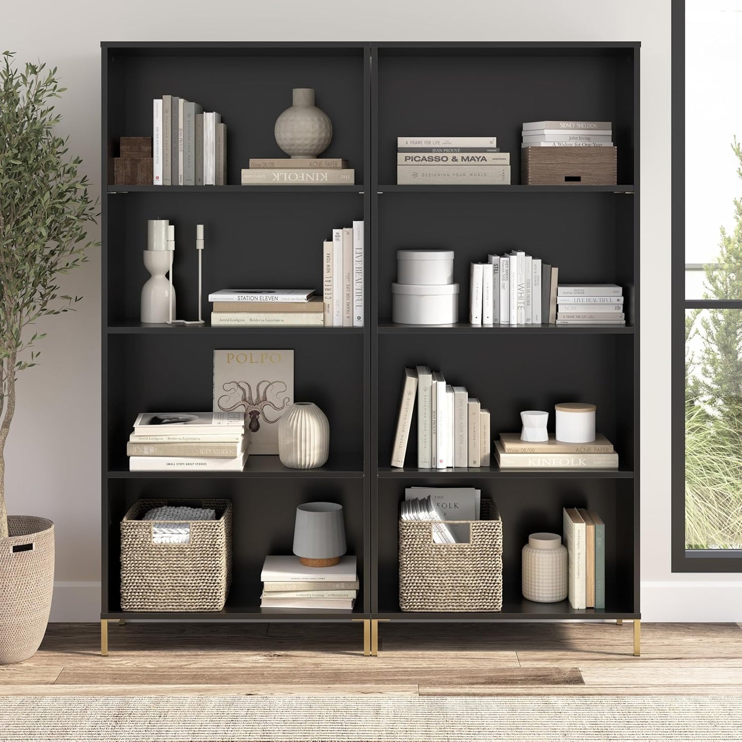 Bush Home Essence 4 Shelf Bookcase, Living Room Furniture, Essence Collection, Black Stipple