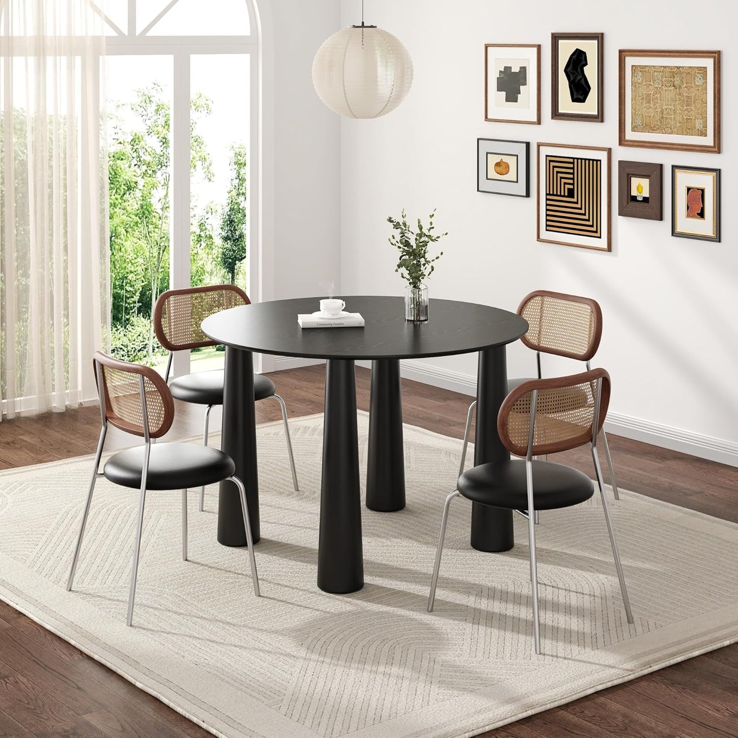 Casaphoria 45" Round Dining Table, Kitchen Table for 4 with Arc-Shaped Edge Top and Cylindrical Legs, Easy Assembly for Living Room, Dining Room, Black