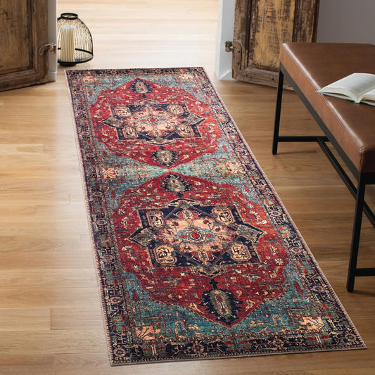 Keen Home Design 2x7 Rug - Machine Washable Runner Rug with Non-Slip Backing, Ideal for Hallway, Entryway, Kitchen, Laundry Room - Vintage, Easy Clean, Durable, Low Pile Rug - (2'6" x 7')
