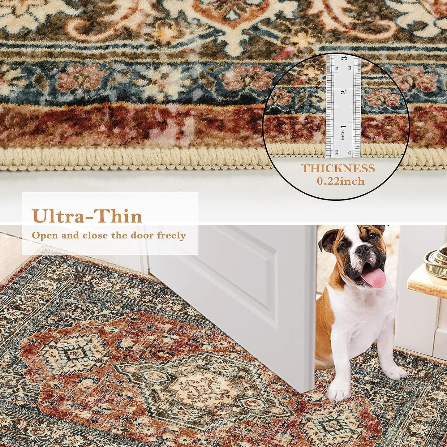 Lahome Oriental Hallway Runner Rug Non Slip, 2.5x8 Kitchen Washable Runner Soft Hallway Rug, Traditional Ultra-Thin Carpet for Bathroom Entryway ‎Laundry Room, Brick Red