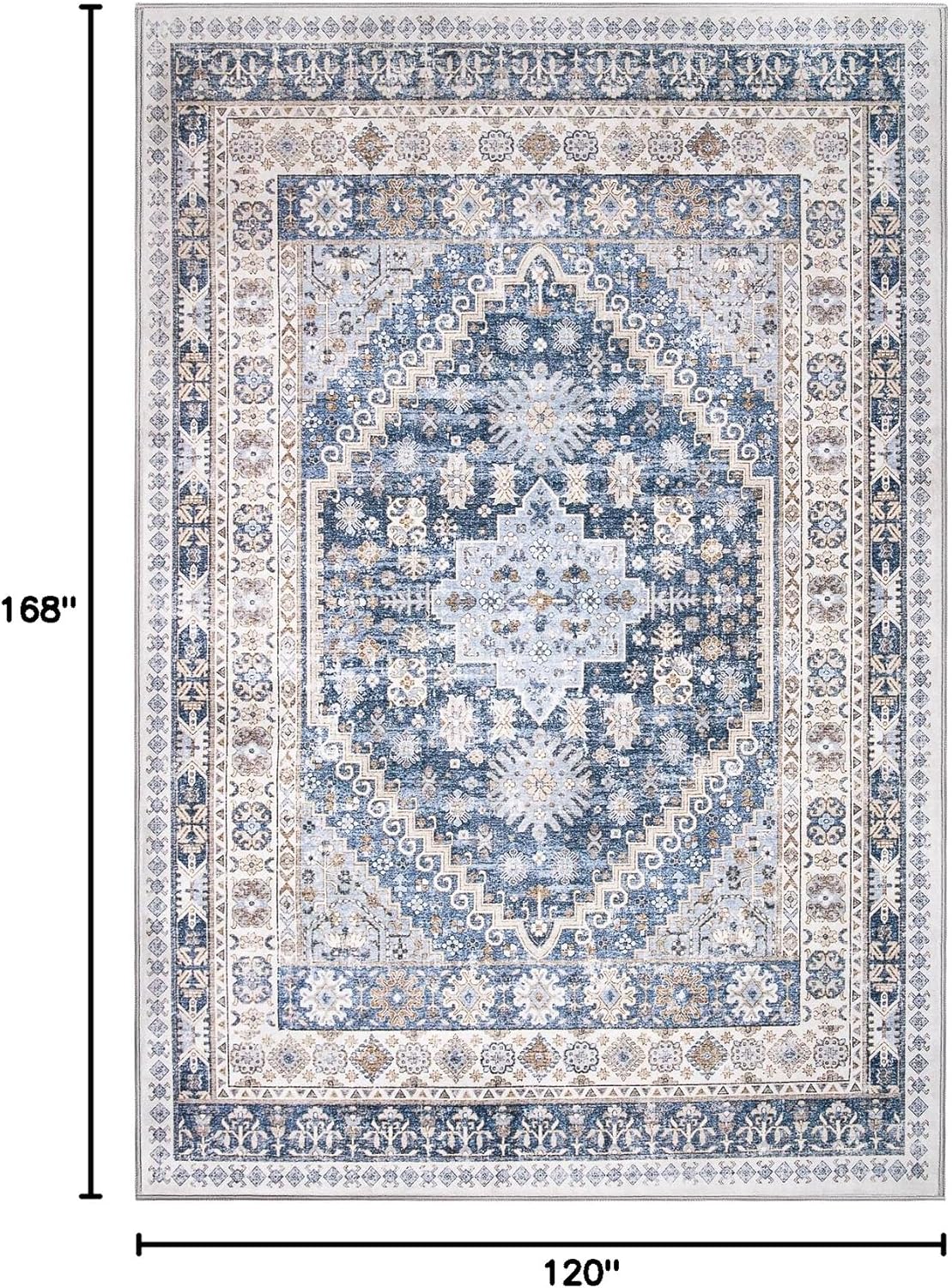 zesthome 10x14 Area Rugs,Stain Resistant Washable Rug,Ultra-Thin Rugs for Living Room,Bedroom,Non-Slip Backing Home Decor Large Area Rug (Blue/Beige,10'x14')