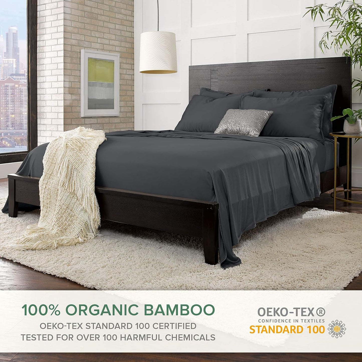 Short Queen Sheets by Pure Bamboo for RV Camper (60"x75") - Genuine 100% Organic Viscose Derived from Bamboo Bed Sheet Set, Soft & Cooling, Lifetime Quality Promise (Short Queen, Charcoal)
