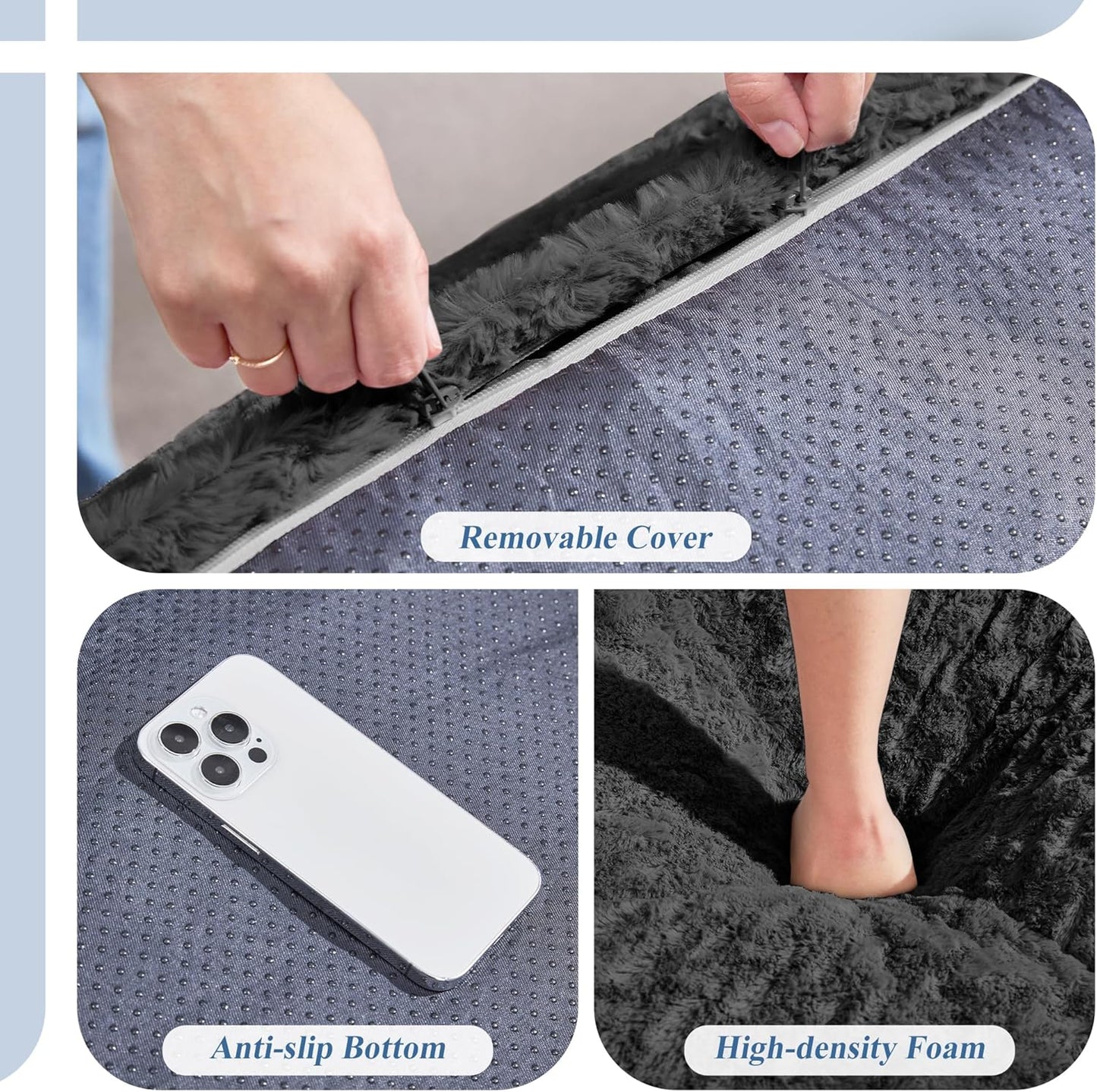 Hobestluk Bean Bag Chair Big Bean Bag Lounger for Adults Bean Bag Couch with Memory Foam Filled for Living Room, Bedroom or Balcony (Chevron Plush Black)