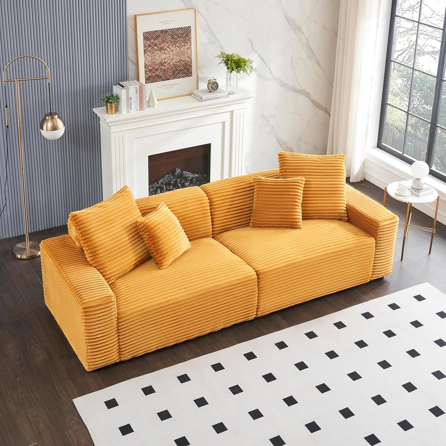 Ball & Cast 104" Modular Sectional Sofa,Comfy Loveseat Couch with 4 Pillows,Corduroy Fabric Upholstered Couches W/Deep Seat and Armrest,4 Seater Sectional Sofa for Living Room,Apartment,Orange