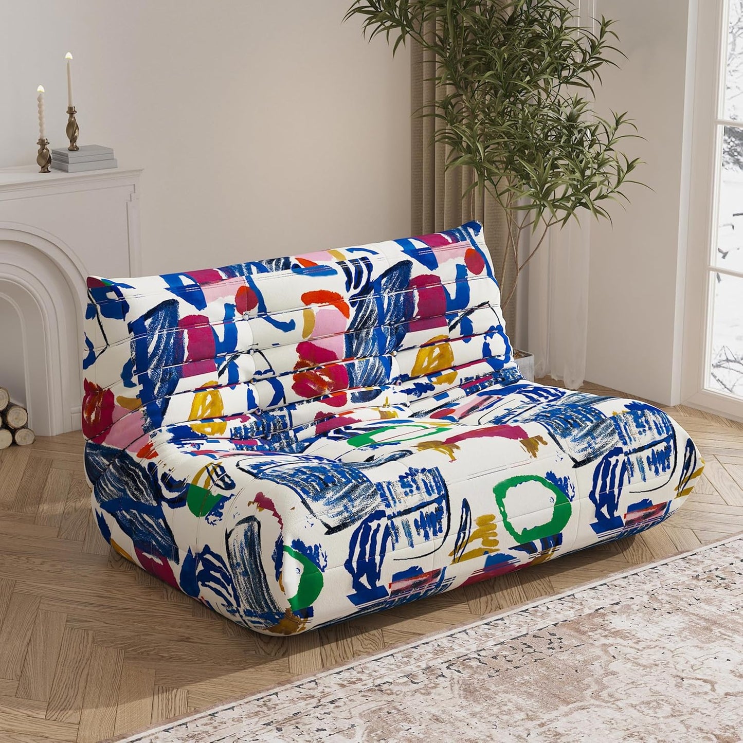 Bean Bag Chair, Loveseat Fireside Chair Bean Bag Sofa Large Bean Bag Chair for Adults, 2 Seater Bean Bag Chairs for Teens with High Density Comfortable Foam, Bean Bag for Living Room (Multicolor)