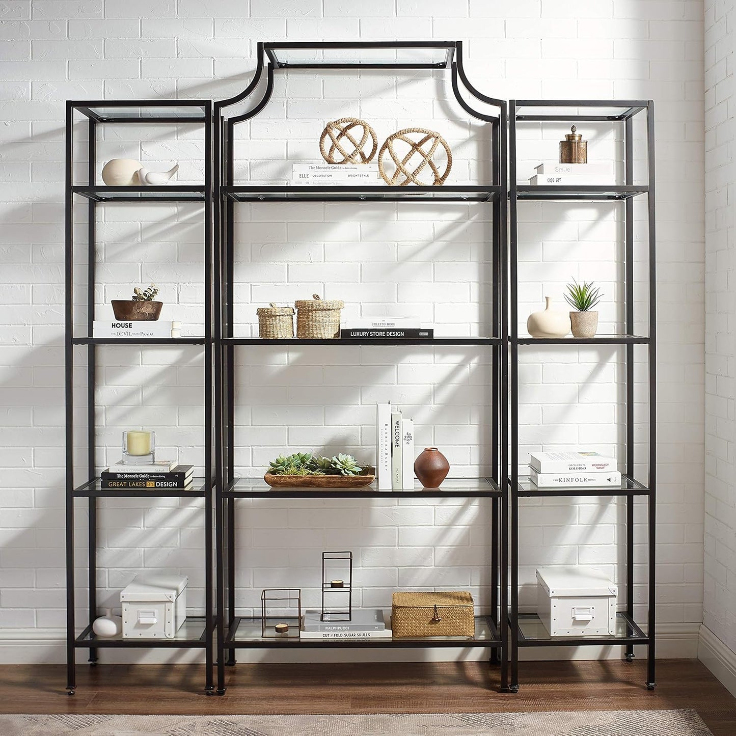 Crosley Furniture Aimee 3-Piece Bookshelf Set with Glass Shelves, Bookcase Storage, Oil-Rubbed Bronze