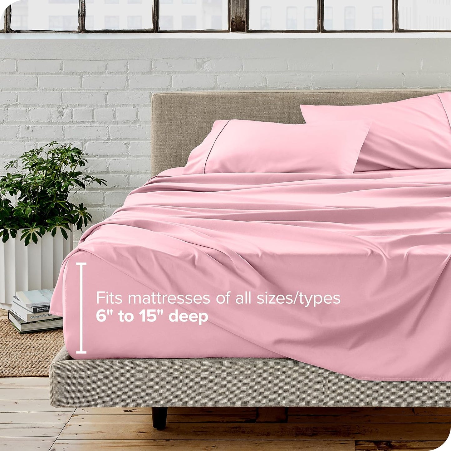 Bare Home Queen Sheet Set - Luxury 1800 Ultra-Soft Microfiber - Double Brushed - Deep Pockets - Easy Fit - 4 Piece Set - Bedding Sheets & Pillowcases (Queen, Light Pink)