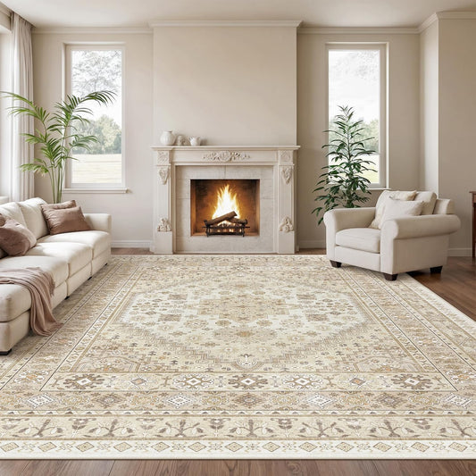 zesthome 10x14 Area Rugs,Stain Resistant Washable Rug,Ultra-Thin Rugs for Living Room,Bedroom,Non-Slip Backing Home Decor Large Area Rug (Cream/Beige,10'x14')
