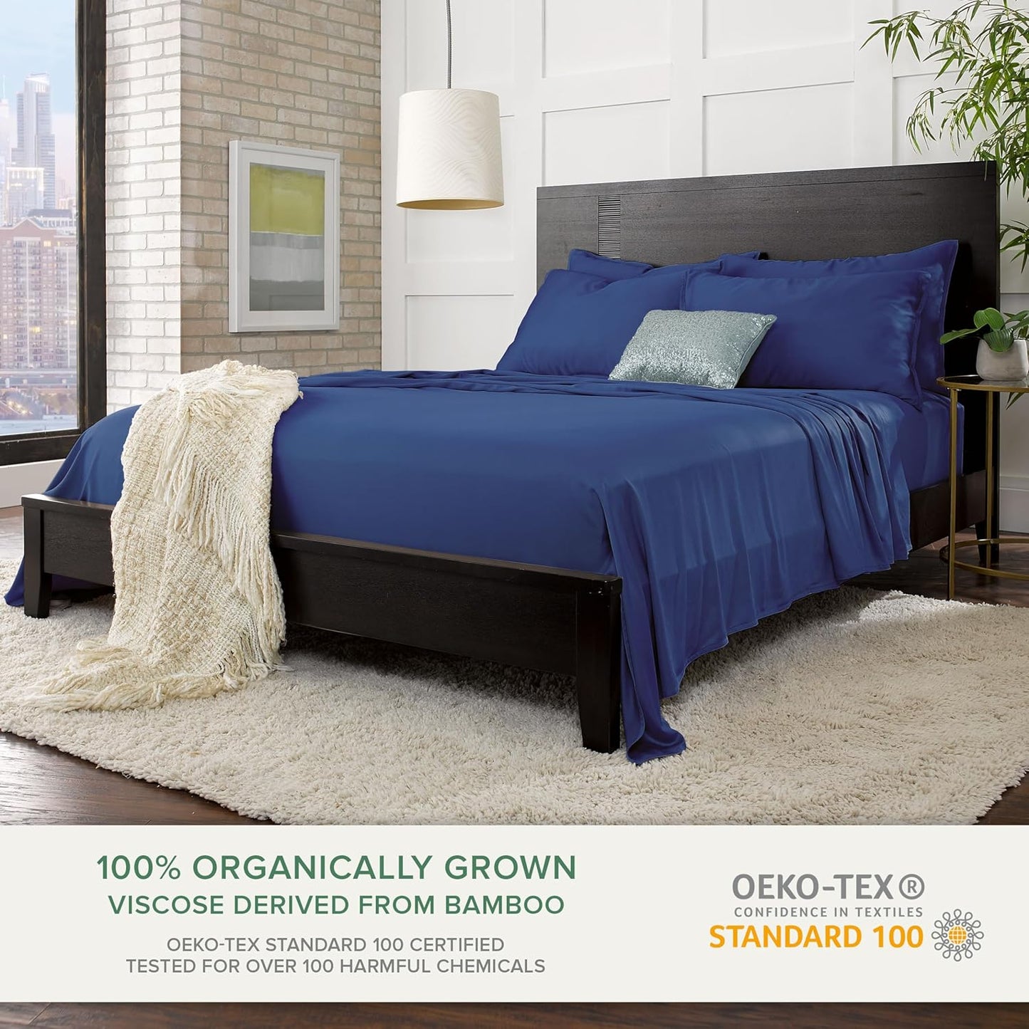 Queen Sheets by Pure Bamboo, Genuine 100% Organic Viscose Derived from Bamboo Bed Sheet Set, Luxuriously Soft & Cooling, Double Stitching, Lifetime Quality Promise (Queen, Cobalt Blue)