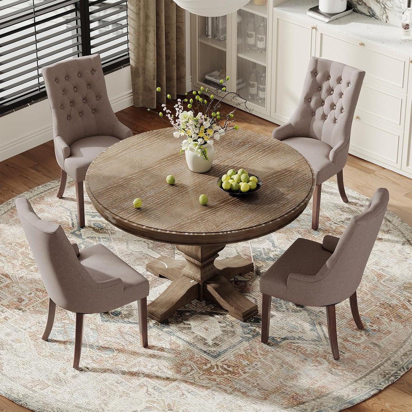 COLAMY Wingback Upholstered Side Dining Room Chairs Set of 4, Fabric Dining Chairs with Tufted Button, Living Room Chairs for Home Kitchen, Taupe